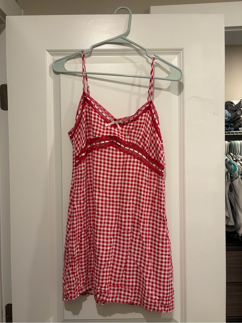Red Gingham Lace-Trim Slip Dress - Women Intimates & Sleepwear